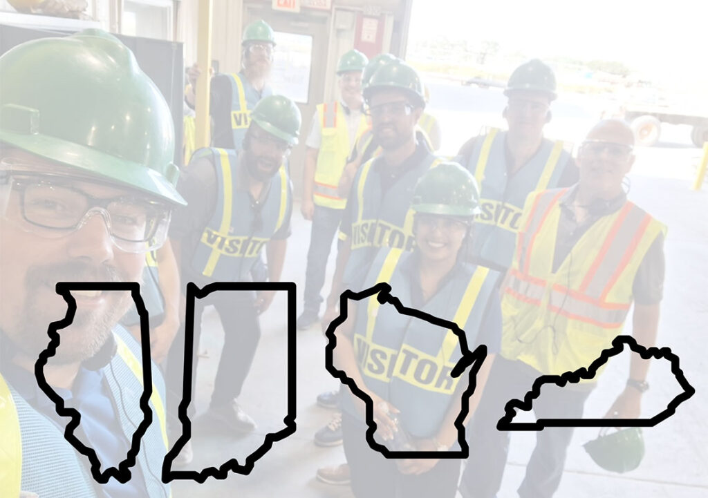 Illustration of Illinois, Indiana, Wisconsin, and Kentucky.